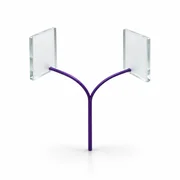 Two glass notice panels connect through a branching violet wire.
